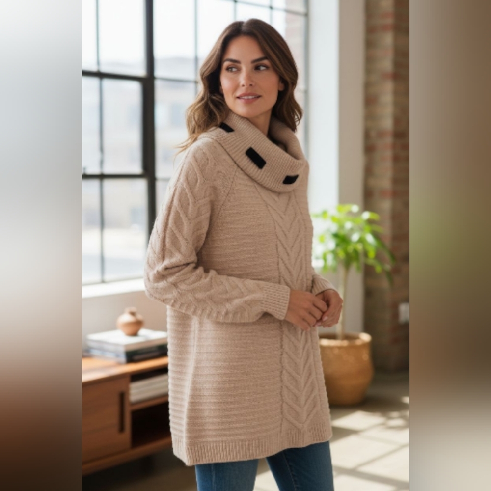 Karl Lagerfeld Beige Cowl Neck Sweater
